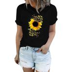 Kanpola kadın üst giyim, yaz, bol, yuvarlak yaka, kısa kollu, çiçek desenli, tunik bluz, tişört, genç kız spor tişörtü, basic üst giyim, şık yazlık tişört, yazlık üst giyim, Siyah, XXL