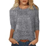 Kanpola kadın üst giyim, yazlık, bol 3/4 kollu, tunik bluz, tişört, renkli baskılı, yuvarlak yaka, kısa kollu, basic üst giyim, genç kız spor tişörtü, rahat gömlek, yazlık tişört, A-gümüş, L