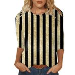Kanpola kadın üst giyim, yazlık, bol 3/4 kollu, tunik bluz, tişört, renkli baskılı, yuvarlak yaka, kısa kollu, basic üst giyim, genç kız spor tişörtü, rahat gömlek, yazlık tişört, A-roze altın., XL