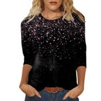 Kanpola kadın üst giyim, yazlık, bol 3/4 kollu, tunik bluz, tişört, renkli baskılı, yuvarlak yaka, kısa kollu, basic üst giyim, genç kız spor tişörtü, rahat gömlek, yazlık tişört, B-koyu gri, M