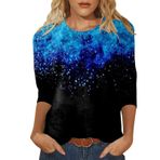 Kanpola kadın üst giyim, yazlık, bol 3/4 kollu, tunik bluz, tişört, renkli baskılı, yuvarlak yaka, kısa kollu, basic üst giyim, genç kız spor tişörtü, rahat gömlek, yazlık tişört, B-mavi, L