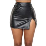 Kanpola Kadın Vücut hatlarını vurgulayan etek, elastik bel, deri etek, mini etek, yüksek bel etek, dar etek, Bodycon yazlık etek, yırtmaçlı etek, Slim Fit kadın eteği, Siyah, M