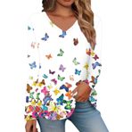 Kanpola kazak, kadın, gündelik, V yaka, tunik, bluz, vintage baskılı, uzun kollu, üst giyim, gömlek, ilkbahar, yaz, sweatshirt, rahat, nefes alır, bluz tişört, üst giyim, B-beyaz, L