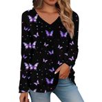 Kanpola kazak, kadın, gündelik, V yaka, tunik, bluz, vintage baskılı, uzun kollu, üst giyim, gömlek, ilkbahar, yaz, sweatshirt, rahat, nefes alır, bluz tişört, üst giyim, B-lila, XXL