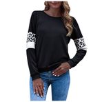 Kanpola kazak, kadın sweatshirt, leopar, uzun kollu tişört, yuvarlak yaka, düğmeli bluzlar, ilkbahar, yaz, dar kesim, gömlek, gündelik, sokak giyimi, üst giyim, F - Siyah, XL