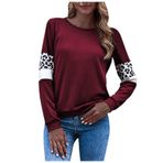 Kanpola kazak, kadın sweatshirt, leopar, uzun kollu tişört, yuvarlak yaka, düğmeli bluzlar, ilkbahar, yaz, dar kesim, gömlek, gündelik, sokak giyimi, üst giyim, H - Şarap Kırmızısı, XL
