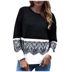 Kanpola kazak, kadın sweatshirt, leopar, uzun kollu tişört, yuvarlak yaka, düğmeli bluzlar, ilkbahar, yaz, dar kesim, gömlek, gündelik, sokak giyimi, üst giyim, I -Siyah, M