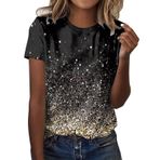 Kanpola kısa kollu bluz, kadın, 3D baskılı, yuvarlak yaka, bluz, tunik, bol yaz tişörtü, basic gömlek, tişört, genç, kız spor tişörtü, rahat gömlek, üst parça, yazlık tişört, siyah #2, XL