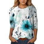 Kanpola kısa kollu tişört kadın moda renkli baskılı bol uzun bluz gömlek bluz 3/4 kollu tişört yaz yuvarlak yaka büyük beden üst parça basic tunik üst giyim şık yazlık tişört yazlık üst giyim, Beyaz,