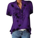 Kanpola M Eflatun Gömlek Tarz Uzun Kısa Kollu Çiçek Baskılı Tunik Yazlık Üst Giyim Yakalı Gündelik A Bluz Tarz Kadın T-shirt