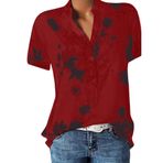 Kanpola N Şarap Kırmızısı Gömlek Tarz Uzun Kısa Kollu Çiçek Baskılı Tunik Yazlık Üst Giyim Yakalı Gündelik A Bluz Tarz Kadın T-shirt