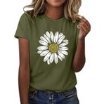 Kanpola Ordu Yeşili Yuvarlak Yaka Kısa Kollu Moda Çiçek Desenli Baskılı Tunik Gömlek Bluz Tarz Yaz Boş Zaman Plaj Üst Giyim Zarif Kadın T-shirt