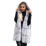 Kanpola polar yelek, kadın, uzun yelek, kolsuz ceket, kapüşonlu, sonbahar, kış, hafif hırka, bol, gündelik, dış giyim, 10-gri, 40