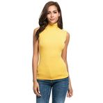 Kanpola äRmellos balıkçı yaka üst, kadın, şık bluz, yazlık, iç giyim, balıkçı yaka kazak, Basic Tanktop tişört, 11 Sarı, 34