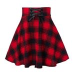 Kanpola Rockabilly Kareli Bağcıklı Jüpon Kırmızı Kadın Etek
