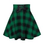 Kanpola Rockabilly Kareli Bağcıklı Jüpon Yeşil Kadın Etek