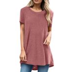 Kanpola Shirts Kadın Yaz Kısa Kollu Yuvarlak Yaka Bol Tunik Üst Giyim Moda Renkli Baskılı Bol Uzun Bluz Gömlek Bluz Genç Kız Spor Tişörtü Basic Tişört Zarif Yaz Tişörtü Yaz Üst, Pembe., XXL