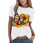 Kanpola Shirts Kadın Yaz Renkli Çiçek Baskılı Tişört Tişört Üst Giyim Bisiklet Yaka Kısa Kollu Tunik Bluz Genç Kız Spor Tişörtü Casual Loose Fit Kadın Bluz Tişört Yaz Üst, Beyaz-b, M