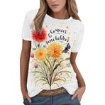 Kanpola Shirts Kadın Yaz Renkli Çiçek Baskılı Tişört Tişört Üst Giyim Bisiklet Yaka Kısa Kollu Tunik Bluz Genç Kız Spor Tişörtü Casual Loose Fit Kadın Bluz Tişört Yaz Üst, Kırmızı., XXL