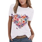 Kanpola Shirts Kadın Yaz Renkli Çiçek Baskılı Tişört Tişört Üst Giyim Bisiklet Yaka Kısa Kollu Tunik Bluz Genç Kız Spor Tişörtü Casual Loose Fit Kadın Bluz Tişört Yaz Üst, Pembe-b, L