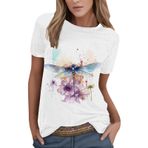 Kanpola Shirts Kadın Yaz Renkli Çiçek Baskılı Tişört Tişört Üst Giyim Bisiklet Yaka Kısa Kollu Tunik Bluz Genç Kız Spor Tişörtü Casual Loose Fit Kadın Bluz Tişört Yaz Üst, Pembe-c, L