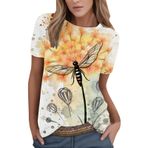 Kanpola Shirts Kadın Yaz Renkli Çiçek Baskılı Tişört Tişört Üst Giyim Bisiklet Yaka Kısa Kollu Tunik Bluz Genç Kız Spor Tişörtü Casual Loose Fit Kadın Bluz Tişört Yaz Üst, Sarı-b, XL