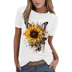 Kanpola Shirts Kadın Yaz Renkli Çiçek Baskılı Tişört Tişört Üst Giyim Bisiklet Yaka Kısa Kollu Tunik Bluz Genç Kız Spor Tişörtü Casual Loose Fit Kadın Bluz Tişört Yaz Üst, Sarı-d, XL