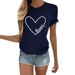 Kanpola Shirts kadın yazlık büyük beden gündelik baskılı tişört, yuvarlak yaka, bluz, tunik, yazlık, boş zaman, kısa kollu, plaj üst giyim, genç kız spor tişörtü, şık yazlık tişört, Lacivert, S
