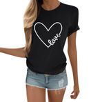 Kanpola Shirts kadın yazlık büyük beden gündelik baskılı tişört, yuvarlak yaka, bluz, tunik, yazlık, boş zaman, kısa kollu, plaj üst giyim, genç kız spor tişörtü, şık yazlık tişört, Siyah, M