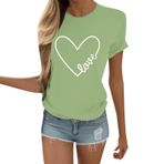 Kanpola Shirts kadın yazlık büyük beden gündelik baskılı tişört, yuvarlak yaka, bluz, tunik, yazlık, boş zaman, kısa kollu, plaj üst giyim, genç kız spor tişörtü, şık yazlık tişört, Yeşil., L
