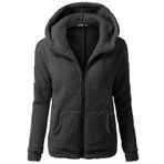 Kanpola Sonbahar Kış Ceketi Kadın Teddy-Fleece Kapüşonlu Svetşört, Sıcak Peluş Ceket, Kapüşonlu Svetşört, Büyük Bedenler, Geçiş Ceketi, Cepli, Tüylü Polar Ceket, 10 siyah, EU:32=Tab：S
