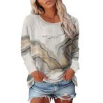 Kanpola Sweatshirt Kadın Uzun Kollu Bluz Gömlek Moda Baskılı Yuvarlak Yaka Tunik Bluz İlkbahar Yaz Üst Giyim Desenli Basic Tişört Bol Günlük Gömlek Bluz Spor Üst Giyim, Bej, XL
