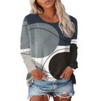 Kanpola Sweatshirt Kadın Uzun Kollu Bluz Gömlek Moda Baskılı Yuvarlak Yaka Tunik Bluz İlkbahar Yaz Üst Giyim Desenli Basic Tişört Bol Günlük Gömlek Bluz Spor Üst Giyim, Gri, XXL