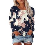 Kanpola Sweatshirt Kadın Uzun Kollu Bluz Gömlek Moda Baskılı Yuvarlak Yaka Tunik Bluz İlkbahar Yaz Üst Giyim Desenli Basic Tişört Bol Günlük Gömlek Bluz Spor Üst Giyim, Lacivert, L