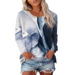 Kanpola Sweatshirt Kadın Uzun Kollu Bluz Gömlek Moda Baskılı Yuvarlak Yaka Tunik Bluz İlkbahar Yaz Üst Giyim Desenli Basic Tişört Bol Günlük Gömlek Bluz Spor Üst Giyim, Mavi, L