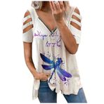 Kanpola T-Shirt Kadın Bluz Gömlek Yaz Baskılı Kısa Kollu Kadın Tişörtü Fermuarlı Tunik Renkli Tişört Yaz Bluzları Bol Günlük Üst, E - Beyaz, M