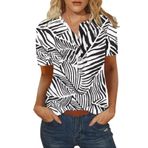 Kanpola T Shirt Kadın V Yaka Bluz Tişört Renkli Çiçek Baskılı Tunik Bluz Gömlek Yaz Boş Zaman Kısa Kollu Plaj Üstleri Bol Düğmeli Gömlek Bluz Büyük Beden Yazlık Bluz, Beyaz-b, L