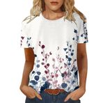 Kanpola T-Shirt Kadın Yaz Kısa Kollu Yuvarlak Yaka Bol Tunik Üst Giyim Moda Renkli Baskılı Gömlek Bluzlar Tişört Basic Üst Parçalar Bol Bluz Bluz Üst Giyim Bluz Üstler Yaz Tişörtleri, Beyaz #3, XL