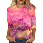 Kanpola tişört, kadın, yazlık, boş zaman, kısa kollu, plaj üst giyim, moda, renkli, baskılı, tunik bluz, genç kız spor tişörtü, bol gömlek, şık yazlık tişört, yazlık üst giyim, Sıcak Pembe (C, XXL
