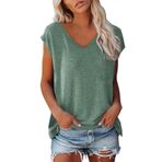 Kanpola Top kadın şık V yaka tişört kolsuz tunik bluz tişört tek renkli sweatshirt yazlık tişört basic gömlek tişört üst giyim genç kız spor tişört bol kesim bluz üst giyim plaj modası, Gn1 #1, S