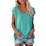 Kanpola Top kadın şık V yaka tişört kolsuz tunik bluz tişört tek renkli sweatshirt yazlık tişört basic gömlek tişört üst giyim genç kız spor tişört bol kesim bluz üst giyim plaj modası, Gn2 #1, XXL