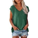 Kanpola Top kadın şık V yaka tişört kolsuz tunik bluz tişört tek renkli sweatshirt yazlık tişört basic gömlek tişört üst giyim genç kız spor tişört bol kesim bluz üst giyim plaj modası, Gn3 #1, M