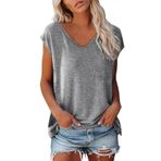 Kanpola Top kadın şık V yaka tişört kolsuz tunik bluz tişört tek renkli sweatshirt yazlık tişört basic gömlek tişört üst giyim genç kız spor tişört bol kesim bluz üst giyim plaj modası, Gy3 #1, XXL