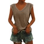 Kanpola Top kadın şık V yaka tişört kolsuz tunik bluz tişört tek renkli sweatshirt yazlık tişört basic gömlek tişört üst giyim genç kız spor tişört bol kesim bluz üst giyim plaj modası, Kahve #3, L