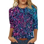 Kanpola üst giyim, kadın, yazlık bluz, tunik, 3D baskılı, kısa kollu, yuvarlak yaka, bol tunik, üst giyim, genç kız spor tişörtü, şık kazak, sweatshirt, gündelik gömlek bluz, Lila-a, L