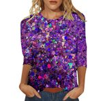 Kanpola üst giyim, kadın, yazlık bluz, tunik, 3D baskılı, kısa kollu, yuvarlak yaka, bol tunik, üst giyim, genç kız spor tişörtü, şık kazak, sweatshirt, gündelik gömlek bluz, Lila-c, L