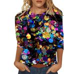 Kanpola üst giyim, kadın, yazlık bluz, tunik, 3D baskılı, kısa kollu, yuvarlak yaka, bol tunik, üst giyim, genç kız spor tişörtü, şık kazak, sweatshirt, gündelik gömlek bluz, Yeşil-a, XL