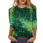 Kanpola üst giyim, kadın, yazlık bluz, tunik, 3D baskılı, kısa kollu, yuvarlak yaka, bol tunik, üst giyim, genç kız spor tişörtü, şık kazak, sweatshirt, gündelik gömlek bluz, Yeşil-c, 3XL