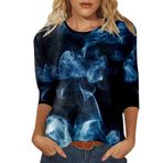 Kanpola üst giyim, kadın, yazlık tişört, 3/4 kollu, tunik bluz, tişört, 3D baskılı, genç kız spor tişörtü, gündelik, bol kesim, kadın bluzu, şık yazlık tişört, yazlık üst, 1-koyu mavi, XL