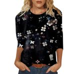 Kanpola üst giyim, kadın, yazlık tişört, 3/4 kollu, tunik bluz, tişört, 3D baskılı, genç kız spor tişörtü, gündelik, bol kesim, kadın bluzu, şık yazlık tişört, yazlık üst, 1-siyah, M